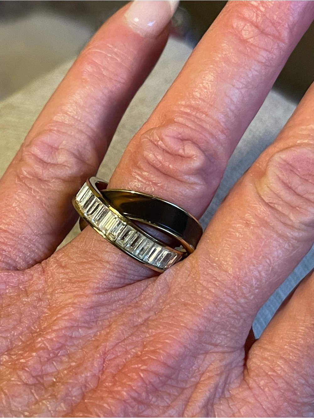 Michael Kors Black and Silver Stacked Baguette Ring - Picture 1 of 7